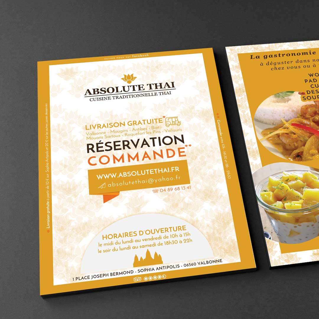 Flyer pour Absolute Thaï, restaurant thaïlandais à Valbonne Sophia Antipolis