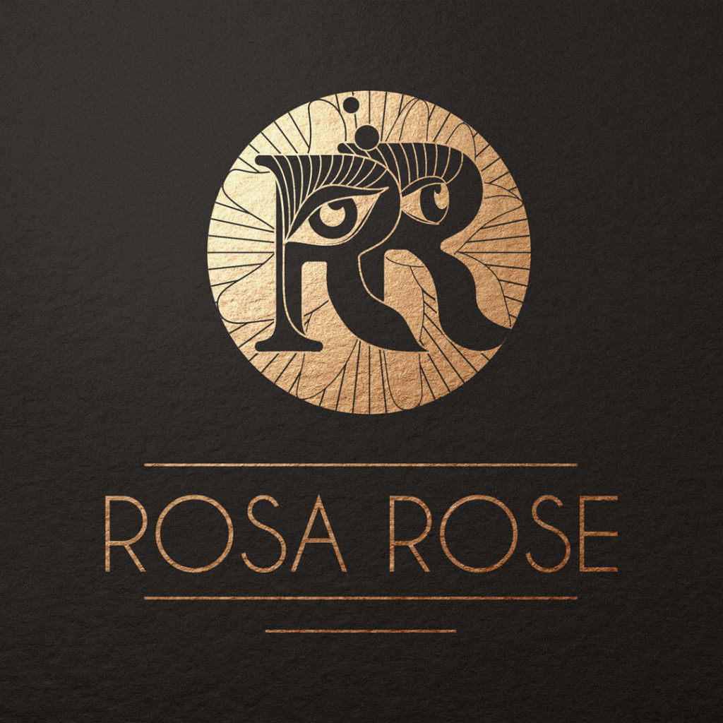 Logo Rosa Rose bronze sur fond noir