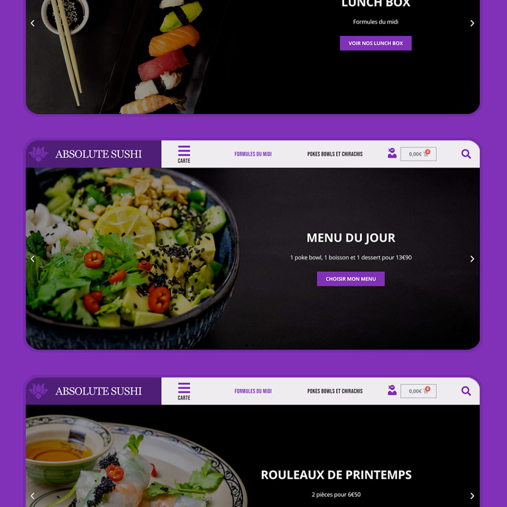 Site internet e-commerce pour Absolute Sushi, restaurant japonais