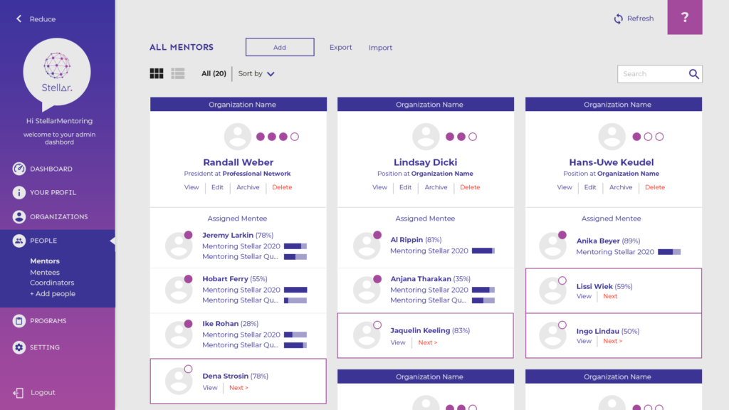 Stellar mentoring app mockup
