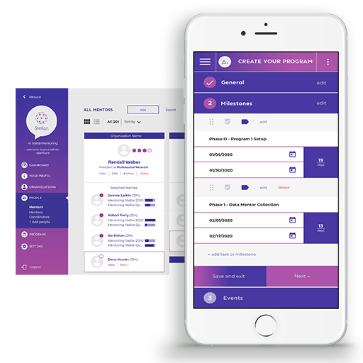 Mockup pour l'application mobile et desktop de Stellar Mentoring